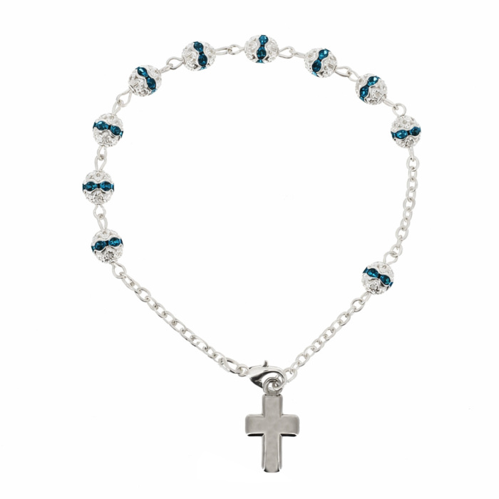 Rosary Bracelet with Openwork Beads and Turquoise Rhinestones 6 mm Bead