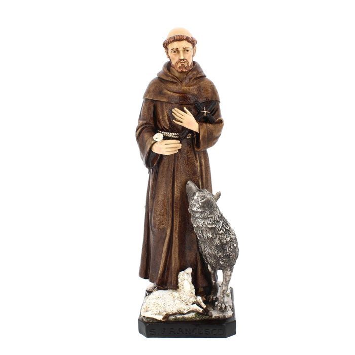 Estatua de San Francisco con Lobo en Resina Pintada 60 cm