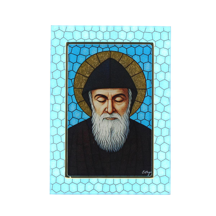 Cuadro San Charbel en Vidrio 10x14 cm