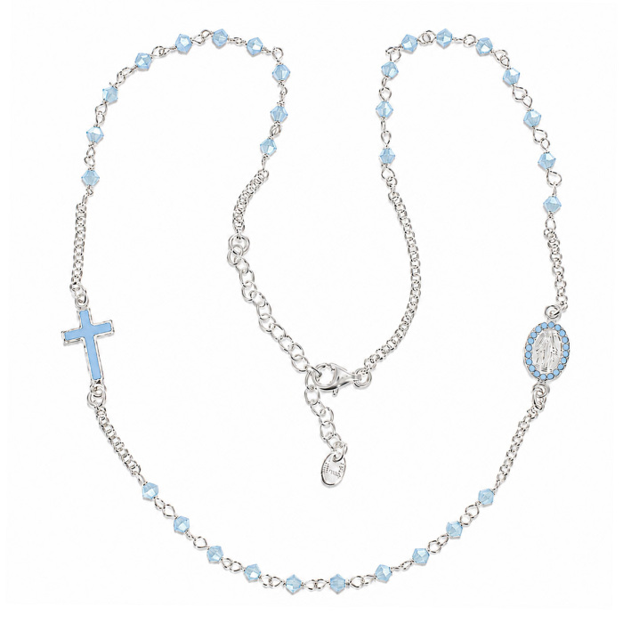 Rosario Collana Argento 800° Grano Swaroski Celeste 3 mm Rosario Collana Argento 800° Grano Swaroski Celeste 3 mm