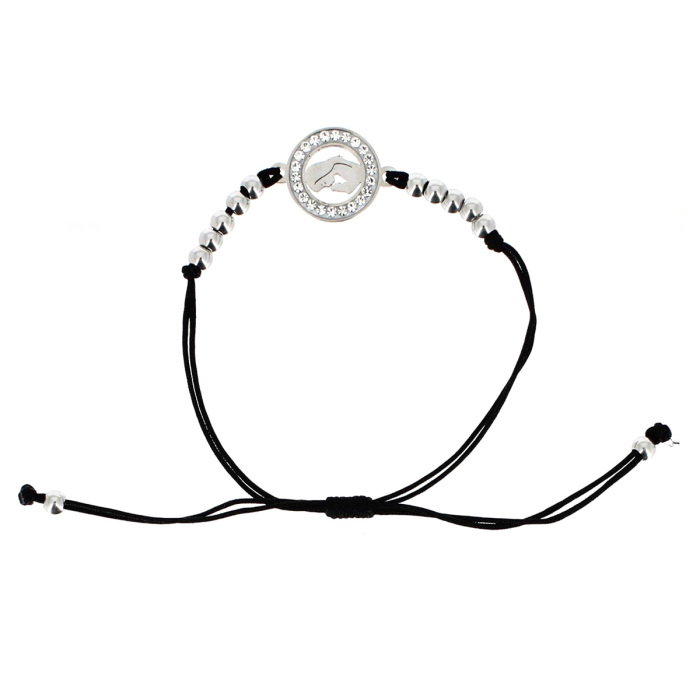 Bracciale Rosario Cordino Nero Regolabile Madonna con Strass