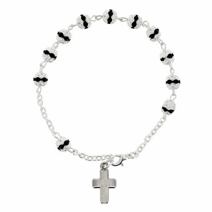 Pulsera Rosario con Cuentas Caladas y Strass Negros 6 mm