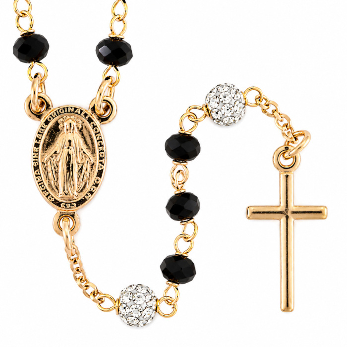 Rosario Collana Argento Ramato Grani Cristallo Nero 3 mm Rosario Collana Argento Ramato Grani Cristallo Nero 3 mm