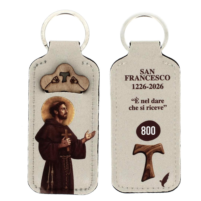 Keychain Saint Francis of Assisi with Wooden Decade Rosary 11.5 cm