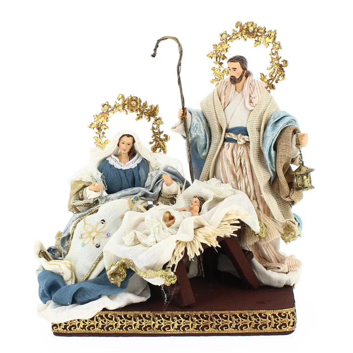 Natività resina e stoffa beige e celeste 25 cm Natività resina e stoffa beige e celeste 25 cm