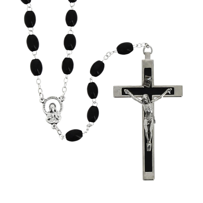 Rosario cuentas ovaladas madera negra 7x10 mm