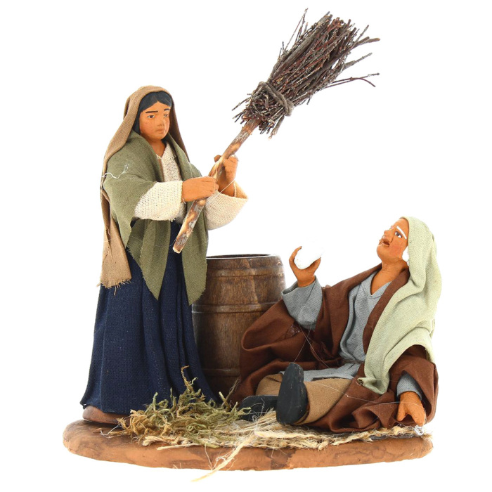 Scene woman and drunk in dressed terracotta 10 cm