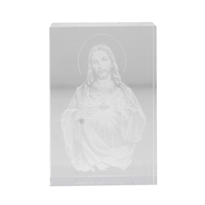 Figura decorativa de cristal 3D Sagrado Corazón de Jesús 6 cm