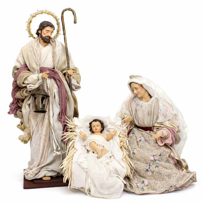 Nativity scene in resin and fabric beige and pink 87 cm 3 figures Nativity scene in resin and fabric beige and pink 87 cm 3 figures