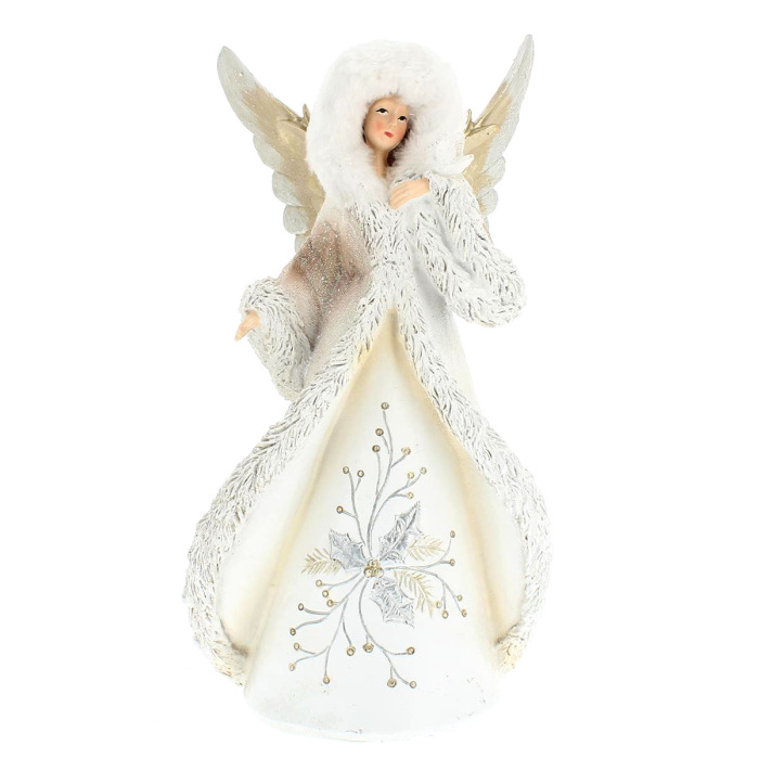 Estatua de ángel blanco con paloma luminosa 33 cm Estatua de ángel blanco con paloma luminosa 33 cm