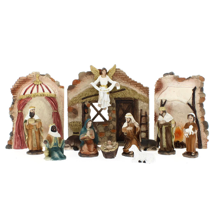 Set Presepe con Capanna Componibile 14 pezzi 10 cm Set Presepe con Capanna Componibile 14 pezzi 10 cm