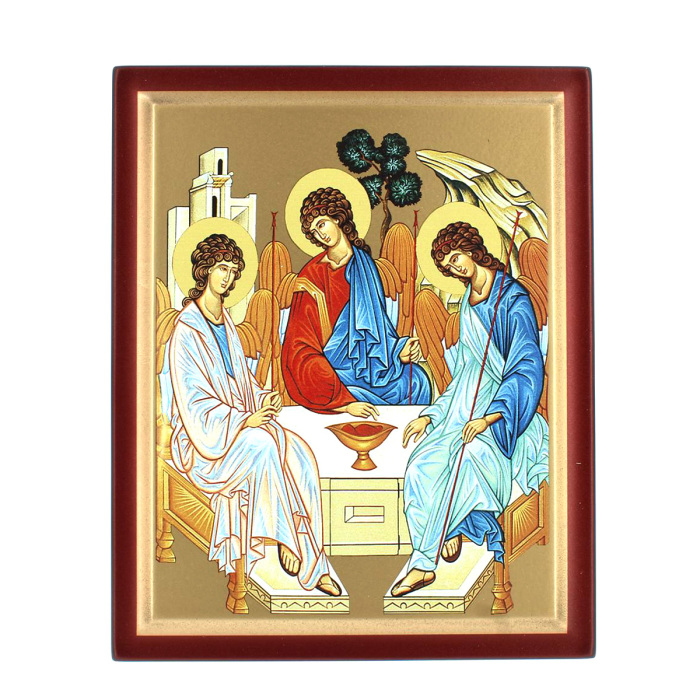 Holy Trinity icon Byzantine style on wood 20.6x25.5 cm