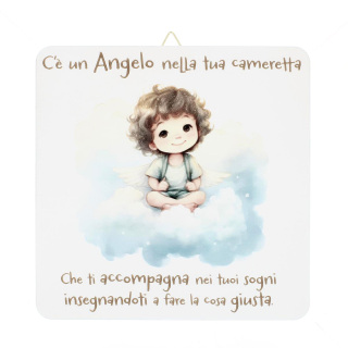 Cuadro Ángel en las nubes madera en relieve 19x19 cm