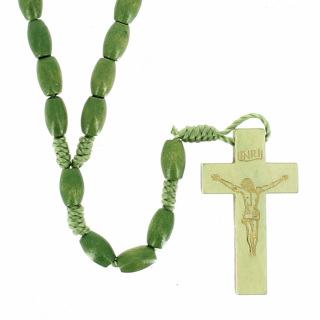 Green Wood Rosary with Gold Crucifix Beads 6x10 mm