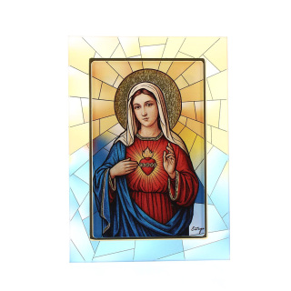 Cuadro Sagrado Corazón de María en Vidrio 10x14 cm