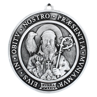 Saint Benedict Wall Medal in Resin Silver Effect 19.5 cm