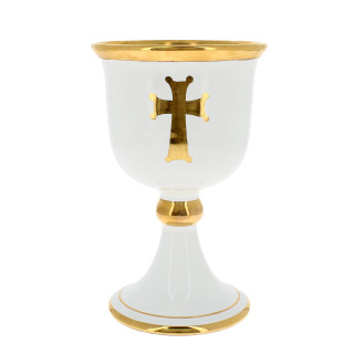 White ceramic chalice Orthodox style 24 cm