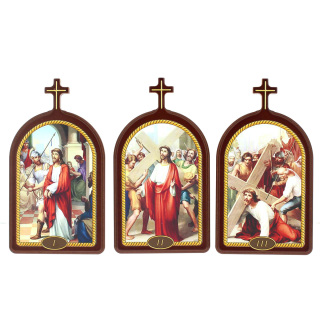 Vía Crucis cúpula madera marrón 11x16 cm 15 estaciones