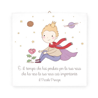Cuadro El Principito con Rosa y Frase Célebre 30x30 cm