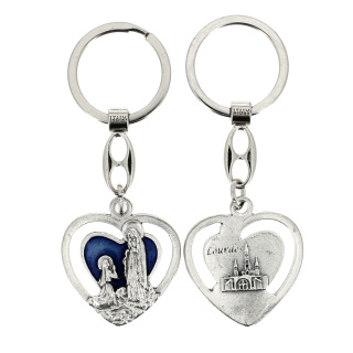 Portachiavi Cuore Madonna di Lourdes smalto 3,5x9 cm