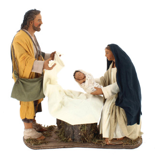 Natività su Base Legno Terracotta Vestita 30 cm