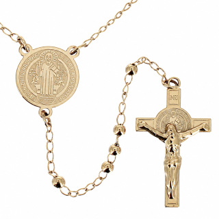 Saint Benedict Gold-Colored Stainless Steel Rosary Necklace Bead 3 mm