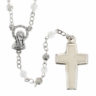White Rosary with Enameled Cross Beads 4 mm