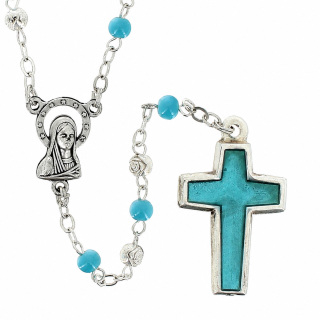 Turquoise Rosary with Enameled Cross Beads 4 mm