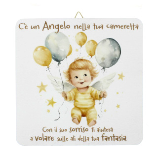 Cuadro Ángel con Globos en relieve de madera 19x19 cm