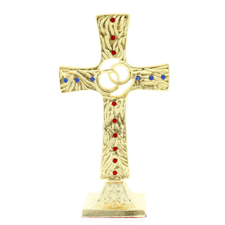 Cross with wedding ring gold-plated brass 25cm