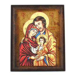 Icono Sagrada Familia estilo bizantino sobre madera 20,6x25,5 cm