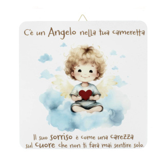 Cuadro Ángel con Corazón en relieve de madera 19x19 cm