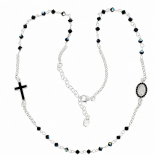 Rosario Collana Argento 800° Grano Swaroski Nero 3 mm