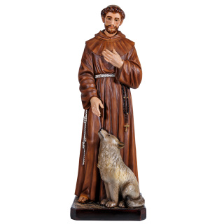 Saint Francis of Assisi with wolf resin statue 80 cm
