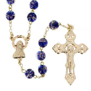 Golden Murano Glass Blue Rosary Bead 8 mm