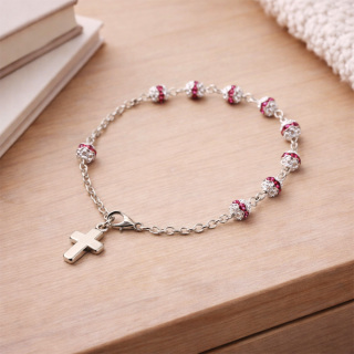 Bracciale Rosario Grani Traforati e Strass Rosa Grano 6 mm
