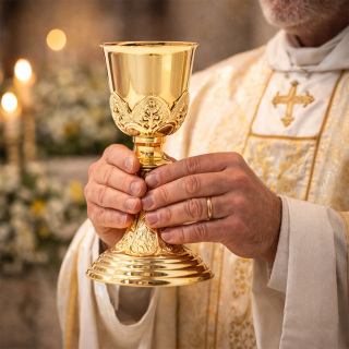 San Nicola Chalice in Chased Gilded Brass 21.5 cm