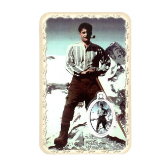 Tarjeta San Pier Giorgio Frassati con medalla 55x85 mm