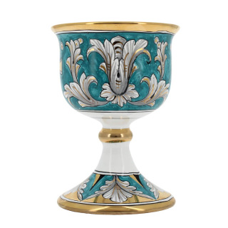 Ceramic chalice with cross and lilies water green 15 cm