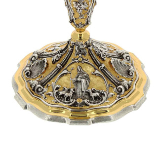 Chalice Good Shepherd chiselled brass two-tone 25 cm