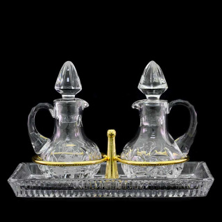 Conjunto de Vinajeras con tapones y bandeja de cristal  19x10 cm