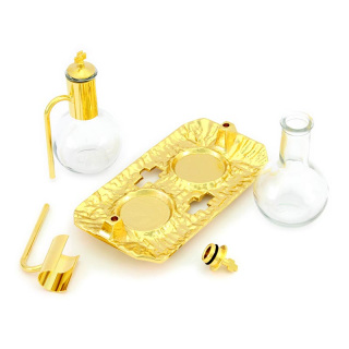 Conjunto de Vinajeras de metal dorado Bandeja 18x10 cm