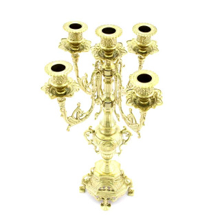 Candelabro 5 fiamme in metallo dorato 40 cm