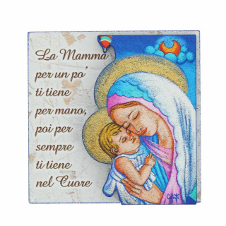 Cuadro Virgen con el Niño con frase 10x10 cm Stefano Calisti