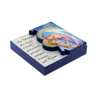 Cuadro Virgen con el Niño con frase 10x10 cm Stefano Calisti