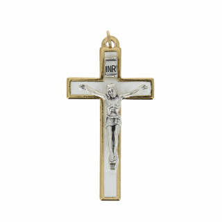 Crocifisso dorato smalto bianco 4x7,5 cm