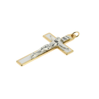 Crocifisso dorato smalto bianco 4x7,5 cm