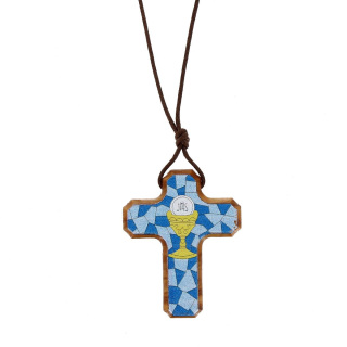 Pendente Croce legno di ulivo con Calice 3,3x4,2 cm
