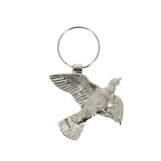 Nickel-plated metal dove keychain 4x6 cm