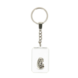Portachiavi trasparente Madonna con Bambino 3x11,5 cm